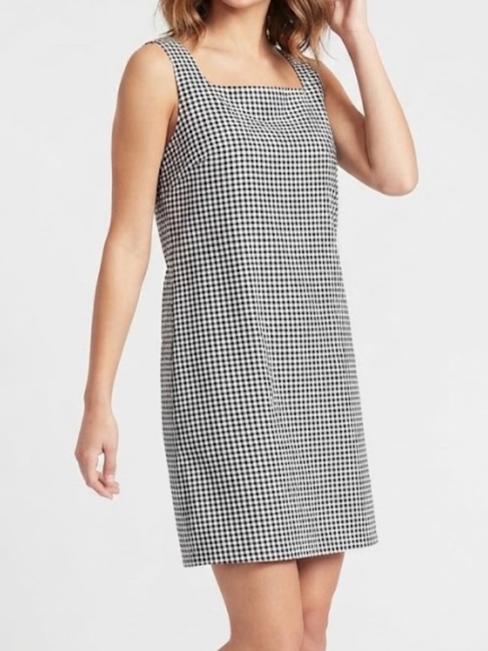 Women’s Classic Black & White Gingham Square-Neck Shift Dress Size Large